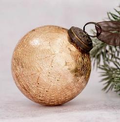 Champagne Crackled Glass 3 inch Ball Ornament