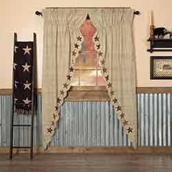 Primitive Country Curtains Vintage Star Window Drapes 2 Panel Set 108x84 Inches 