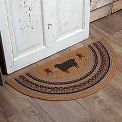 New Primitive Country Green Tan SHEEP CROW STAR Wool Hooked Rug Floor Mat