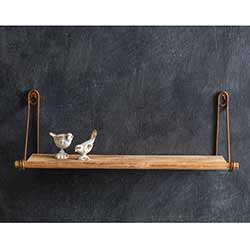 Antiqued Brass & Wood Wall Shelf