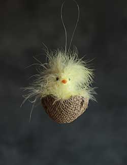 Fluffy Chick in Burlap Egg Ornament