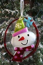Festive Holiday Glass Ornament - Red Snowman