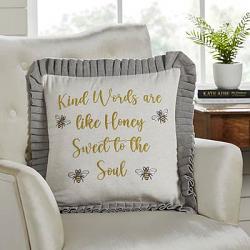Embroidered Bee Honey 18 inch Throw Pillow