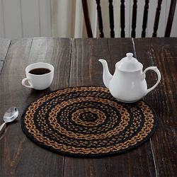 Vntg Style Oval Braided Homespun PlaceMat~~Black & Tan~Colonial~Primitive~Decor 