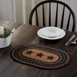 Primitive Black Star 10"x15" Oval Placemat Earth Rugs Braided Jute Table Mat 