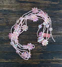 Pink Iridescent Beaded Garland with Flowers