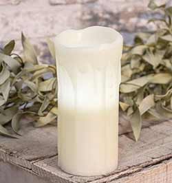White Drip Pillar Candle with Timer - 7 inch