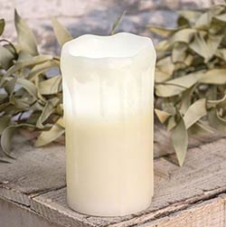 White Drip Pillar Candle with Timer - 6 inch