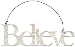 Believe Glitter Ornament - White