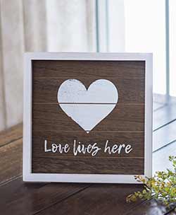 Love Lives Here Framed Shelf Sitter