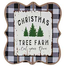 Christmas Tree Farm Buffalo Check Tabletop Sign