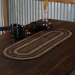 Vntg Style Oval Braided Homespun Mat~~Black & Tan~Colonial~Primitive~Decor 