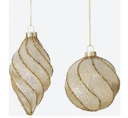 Fluted Swirl Antiqued Gold Glitter Glass Ornament