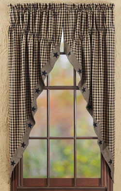 Black Applique Star Prairie Curtain - 63 inch