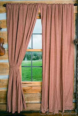 Burgundy Checkered Curtain Panels - 84 inch