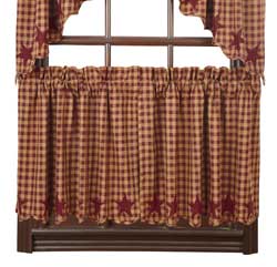 Burgundy Star Cafe Curtains - 24 inch Tiers