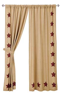 Burgundy Star Burlap Curtain Panels (84 inch)