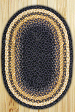 Light/Dark Blue and Mustard Oval Jute Rug - 27 x 45 inch