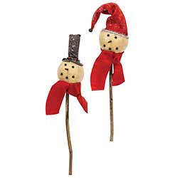 Primitive Snowman Stakes with Hats (Set of 2)