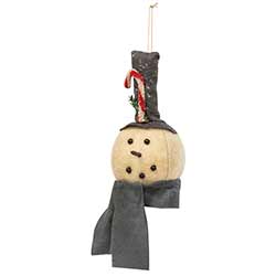 Primitive Snowman Ornament with Gray Scarf