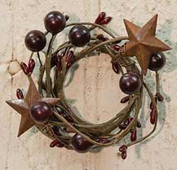 Burgundy Berry Candle Ring with Stars - 1.5 inch