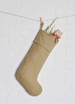 Festive Natural Burlap Stocking - Long