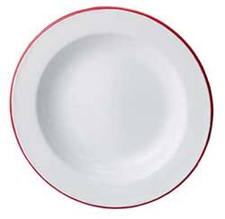 White Enamel Salad Plate with Red Rim