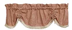 Ava Wine Red Check & Lace Scalloped Valance