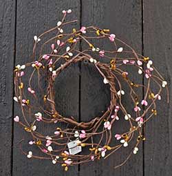 Pip Berry Candle Ring Wreath 3.5" Inner Dia Vintage Rose Burgundy & Pink 