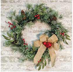 Brush Pine Wreath with Red Bells