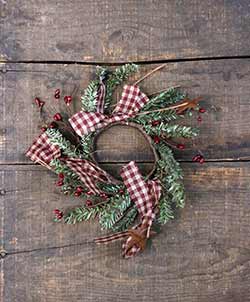 Homespun Holiday Pine & Pip Berry 2 inch Candle Ring