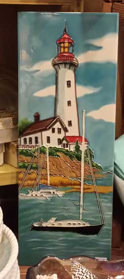 Lighthouse by the Beach Art Tile