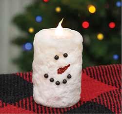 Country,Christmas,wax dipped Prim Two 6" Ivory Glitter Snowman LED Timer Taper 