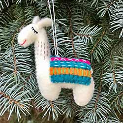 Llama Wool Ornament - Teal/Pink Blanket