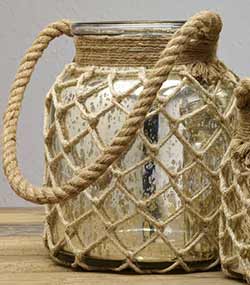 Mercury Glass Jar With Rope Handle - Medium