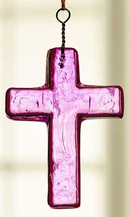Pink Glass Cross Ornament - Small