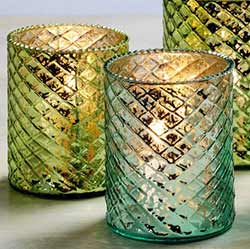 Blue & Green Mercury Glass Votive Candle Holders (Set of 2)