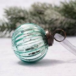 Mint Ribbed Glass 2 inch Ball Ornament