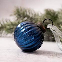 Navy Blue Ribbed Glass 2 inch Ball Ornament