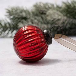 Red Ribbed Glass 2 inch Ball Ornament