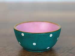 Mini Wooden Bowl - Teal & Pink with Polka Dots