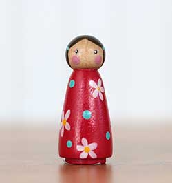 Red Flower Girl Peg Doll (or Ornament)