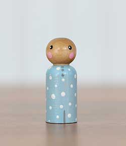 Blue Polka Dot Peg Doll Baby (or Ornament)