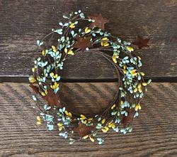 Yellow, Blue, & Mint Pip Berry Candle Ring with Rusty Stars