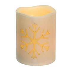Snowflake Ivory Battery 4 inch Pillar Candle with Timer