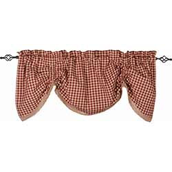 Heritage House Check Red Gathered Valance with Lace