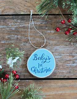 Baby's First Christmas Wood Slice Ornament - Blue (Personalized)