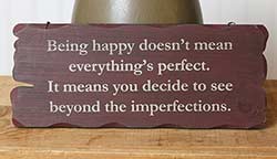Being Happy Tattered Wood Sign - Burgundy
