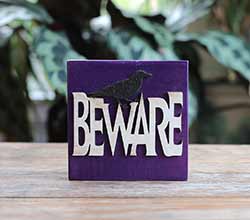 Beware Halloween Wood Sign with Crow