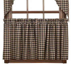 Bingham Star Black Plaid Cafe Curtains - 24 inch Tiers